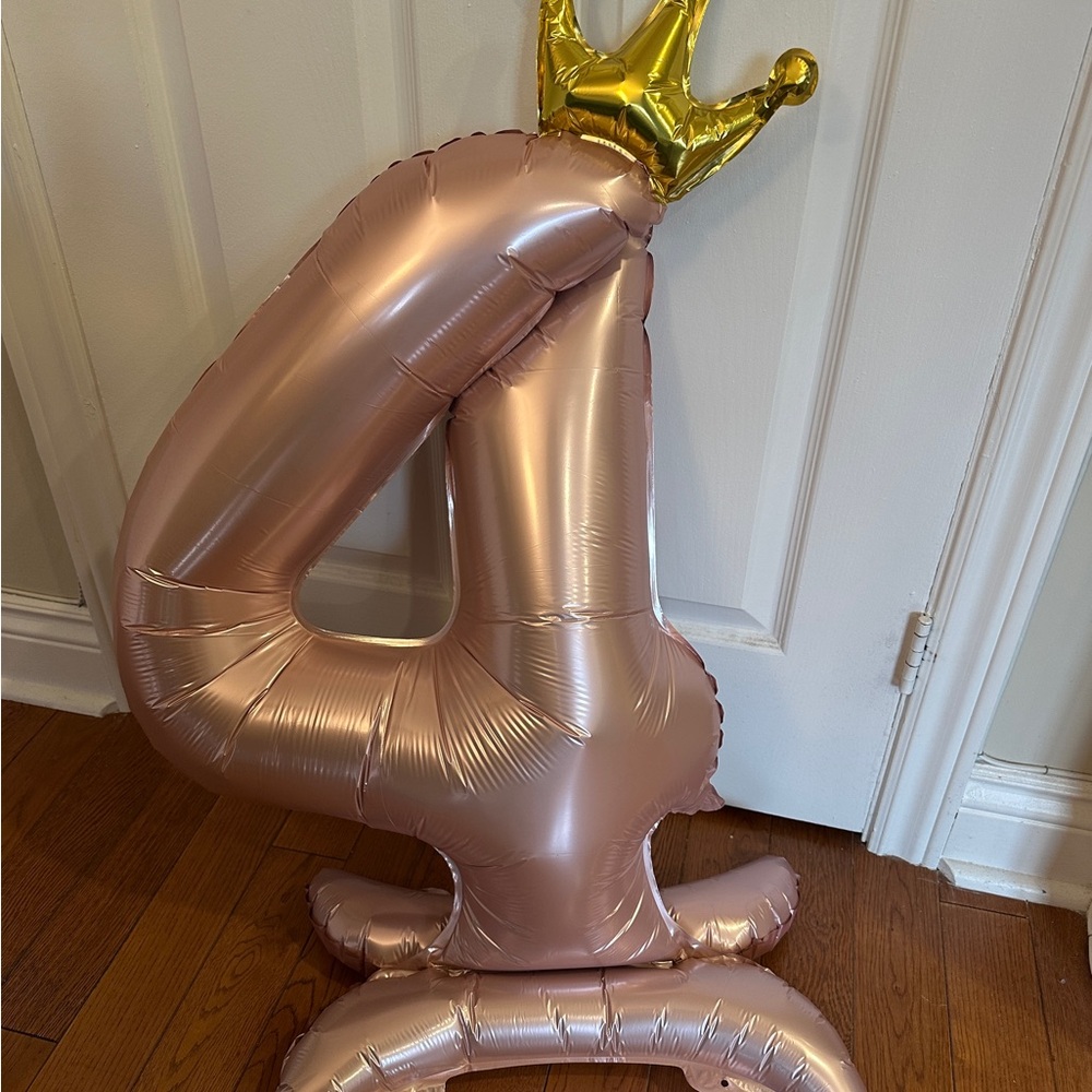 Rose Gold Number 4 Foil Balloon with Gold Crown - Home Party Supplies
